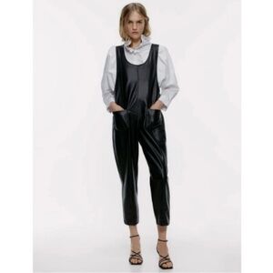 Zara Faux Leather Crop Overalls Jumpsuit Size Small